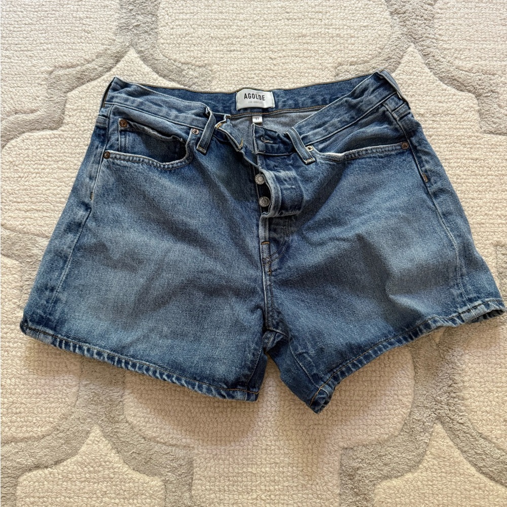 Beautiful Agolde Parker Classic Blue Jean Shorts Size 27 Like New